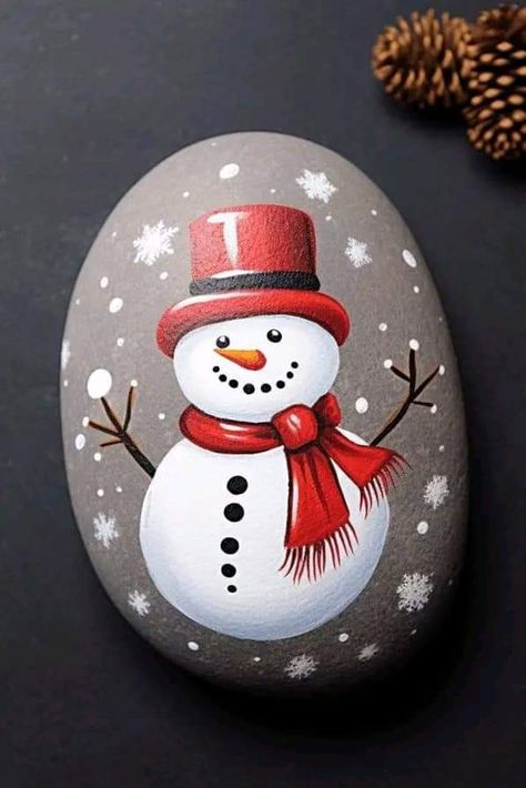 Painted Christmas Rocks Ideas, Holiday Rock Painting Ideas, Pebble Art Christmas, Stone Painting Christmas, Painted Christmas Rocks, Painted Snowman, Santa Rocks, Painted Rocks Christmas, Rock Painting Christmas