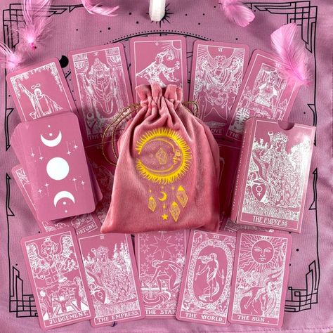 Pink Tarot Cards, Pink Tarot, Craft Cardboard, Kartu Tarot, Rider Waite Tarot Decks, Tarot Gifts, 78 Tarot Cards, Tarot Cloth, Rider Waite Tarot