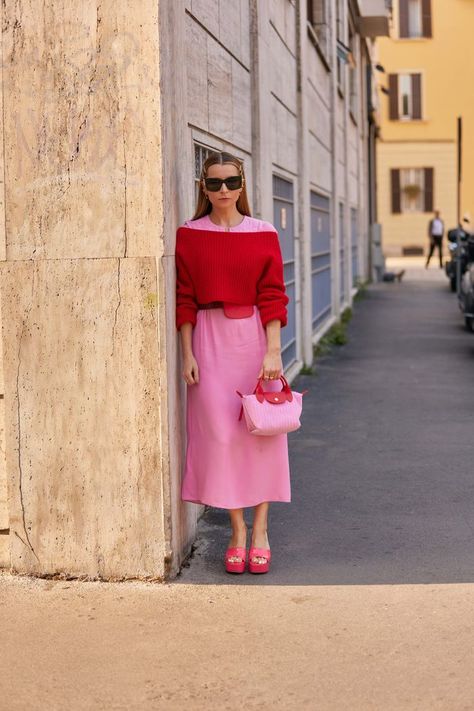 Pink Satin Skirt Outfit Winter, Pink Satin Skirt Outfit Classy, Printed Satin Skirt Outfit, Hot Pink Satin Skirt Outfit, Elegant Pink Satin Skirt, Satin Midi Skirt Hot Pink, Fashion Week Outfit Ideas, Satin Skirt Outfit, Month May