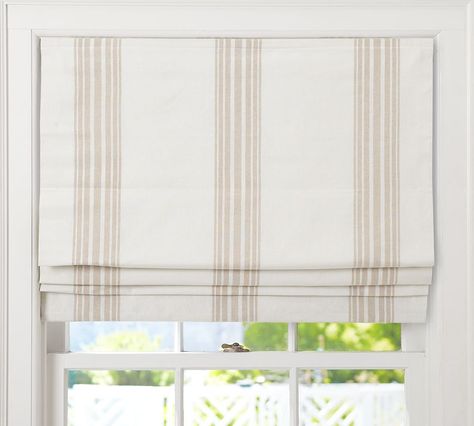 Riviera Stripe Cordless Roman Shade, 26 x 64", Charcoal At Pottery Barn - Rugs & Windows - Roman Shades Cottage Character, Cordless Roller Shade, Cordless Roman Shades, Blackout Shades, Window Casing, Small Entryways, Bedroom Curtains, Room Redesign, Roman Shade