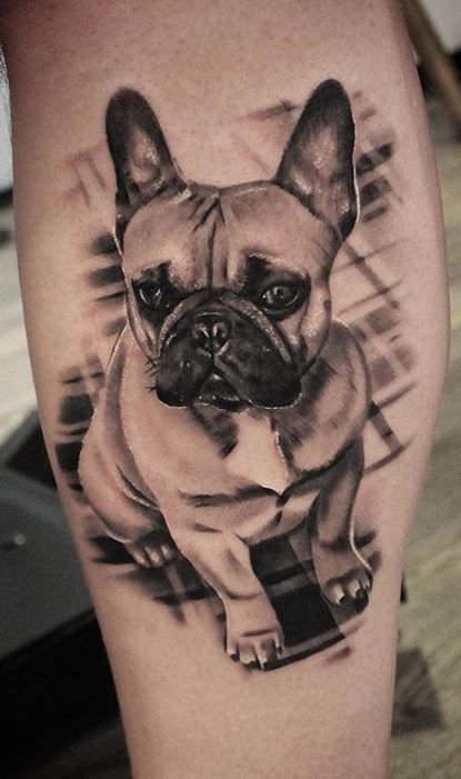 Dog Art Tattoo, French Bulldog Memorial Tattoo, Bulldog Tattoo Ideas, Bully Tattoo, Frenchie Tattoos, France Tattoo, Tatoo Dog, French Bulldog Tattoo, Pug Tattoo