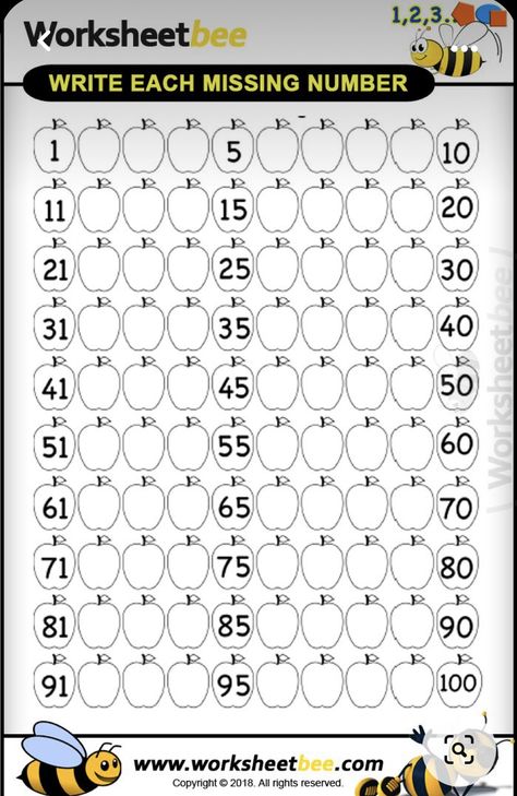 Missing Number Worksheets, Number Worksheets Kindergarten, Worksheet For Kindergarten, Number Worksheet, Kindergarten Math Worksheets Free, Numbers 1 100, Alphabet Worksheets Kindergarten, Math Sheets, Worksheet For Kids