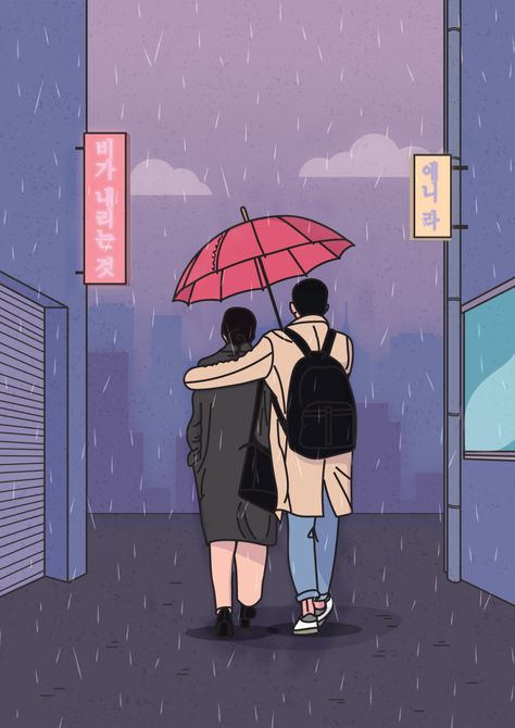 ilustração de Something in The Rain, série da Netflix Something In The Rain Wallpaper, Something In The Rain Kdrama, Rain Love, Something In The Rain, Rain Wallpapers, Meteor Garden, Kpop Drawings, Cute Couple Art, Korean Art