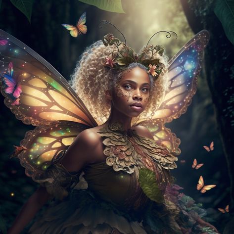 Black Fairies Art, Black Fairy Illustration, Black Fairy Aesthetic, African Fairy, Black Fairy Character Design, Black Fairies, African American Fairy, Tech Wallpaper, Brand Aesthetics