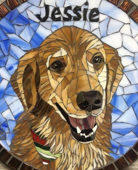 Dog portrait mosaic,mosaic made by Farah D. Mosaic Art Dog, Dog Mosaics Pet Portraits, Mosaic Dogs, Dog Mosaic, Pets Painting, Mosaic Dog, Portrait Mosaic, Golden Retriever Art, Mosaic Stepping Stones