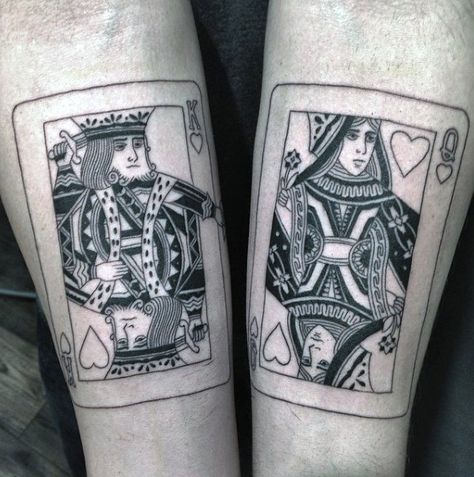 King And Queen Guys Playing Card Inner Forearm Tattoos Queen Card Tattoo, Playing Card Tattoo Ideas, Playing Card Tattoo, Card Tattoos, Yogi Tattoo, Poker Tattoo, Cards Tattoo, Playing Card Tattoos, Cool Playing Cards