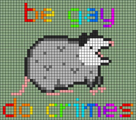 Feminist Alpha Pattern, Possum Alpha Pattern, Opossum Cross Stitch, Pixel Art Pattern Funny, Pride Alpha Pattern, Alpha Patterns Funny, Animal Alpha Pattern, Funny Alpha Pattern, Simple Alpha Patterns Crochet