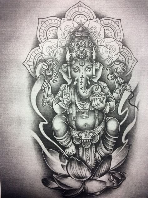 Ganesha Tattoo Design For Men, Ganesha Tattoo Back, Laos Tattoos, Ganesha Tattoo Mandala, Line Drawing Tattoo Ideas, Ganesha Tattoo Sleeve, Devotional Tattoo, Mandala Tattoo Sleeve Women, Starlight Tattoo