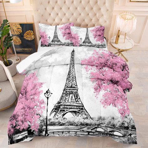 Paris Comforter Set, Romantic Duvet Covers, Couples Bedding Set, Comforters Teen, Bedroom Comforter Sets, Couple Bed, Paris Bedroom, Flower Bedding, Quilted Duvet