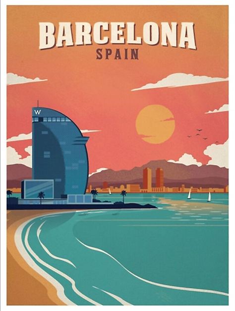 Vintage Barcelona, Spain Beach, Barcelona Beach, City Posters, Barcelona Spain Travel, Postal Vintage, Europe City, London Poster, Retro Posters