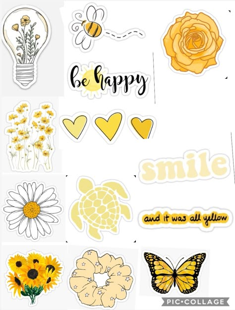 Yellow Journal Stickers, Yellow Stickers Aesthetic Printable, Yellow Stickers Aesthetic, Yellow Aesthetic Stickers, File Decoration Ideas Cover, Aesthetic Amarillo, Calligraphy Doodles, File Decoration Ideas, Scrapbook Quotes