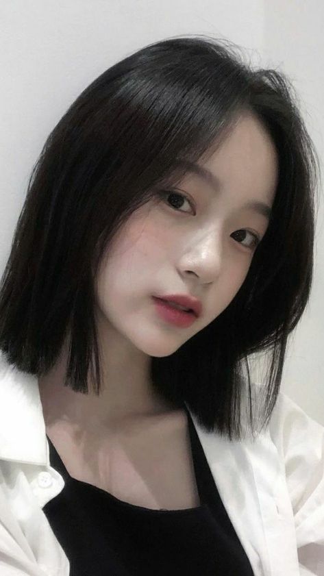 Medium Length Hair With Curtain Bangs Straight, Korean Short Hair No Bangs, Korean Haircut Short, Short Hair Korean Style, Straight Long Bob, Pretty Hair Cuts, Shortish Hair, Ulzzang Short Hair, Korean Short Hair