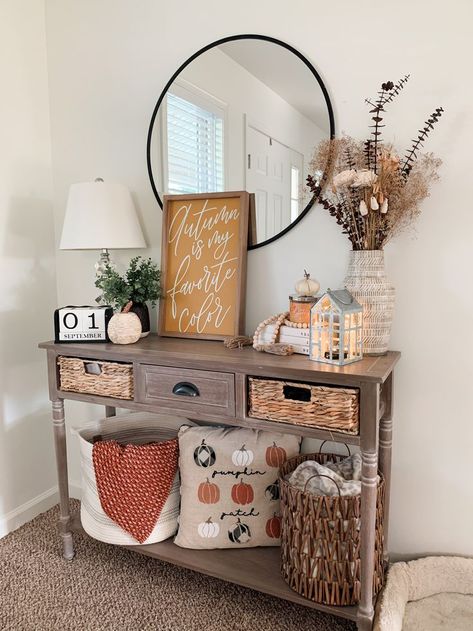 Fall entryway decor, Fall entry table decor, Fall entrance decor ideas Fall Entryway Table Decor, Fall Entry Table Decor, Fall Entry Table, Foyer Table Decor, Entrance Table Decor, Table Fall Decor, Fall Entryway Decor, Fall Entry, Fall Apartment Decor