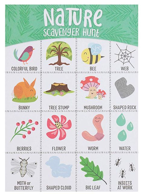 AmazonSmile: Scavenger Hunt Game - 50-Pack Nature Scavenger Hunt Set for Kids, Childrens Outdoor Game Cards, Spot up to 16 Items, Birthday Party Favors, Classroom Trips, Family Activity: Kitchen & Dining Camping Scavenger Hunts, Nature Scavenger Hunt, Scavenger Hunt Games, Scavenger Hunt For Kids, Outdoor Game, Outdoor Games For Kids, Free Play, Yard Games, Camping Games