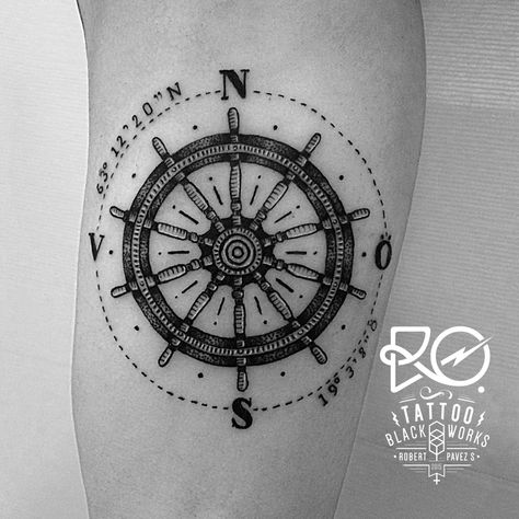 Steering Wheel Tattoo, Helm Tattoo, Wheel Tattoo, Anchor Tattoo Design, Engraving Tattoo, Tattoo Line, Tattoo Dotwork, Goalie Mask, Tattoo Traditional