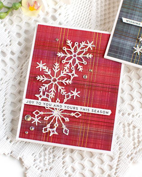 Plaid and Sparkly Snowflake cards - Simon Says Stamp Snowflake Birthday Card, Plaid Christmas Card, Christmas Cards Crafts, Memory Box Dies, Religious Christmas Cards, Simon Says Stamp Blog, Unity Stamp Company, Snowflake Cards, Paper Smooches