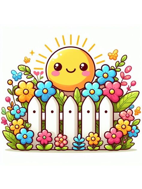 Spring-drawing-idea-picket-fence-with-flowers_bdba12ee-eb98-4204-9dcb-99b081f4840a Picket Fence With Flowers, Spring Drawing Ideas, Fence With Flowers, Fun Drawing Ideas, Spring Cartoon, Spring Drawing, Snail Art, Tutorial Drawing, Vintage Stickers