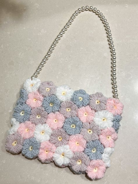 Puff Bag, Puff Flower, Aesthetic Flower, Flower Bag, Crochet Bag, Shoulder Bags, Purse, Shoulder Bag, Purses And Bags