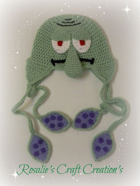 Crochet Squidward Hat Squid Crochet Hat, Crochet Squidward Hat, Diy Squidward Costume, Squidward Halloween Costume, Crochet Squidward, Squidward Costume, Plankton Spongebob, Crochet Costumes, Crochet Wearables