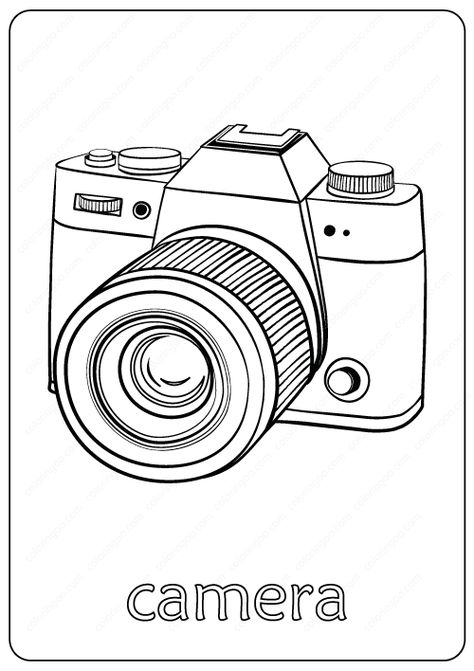 Hand Drawn Camera Coloring Pages PDF Camera Outline Drawing, How To Draw Camera, How To Draw A Camera, Photo Camera Drawing, Camera Art Illustration, Canon Camera Wallpaper, Vintage Camera Wallpaper, Camera Coloring Page, Drawing Of Camera