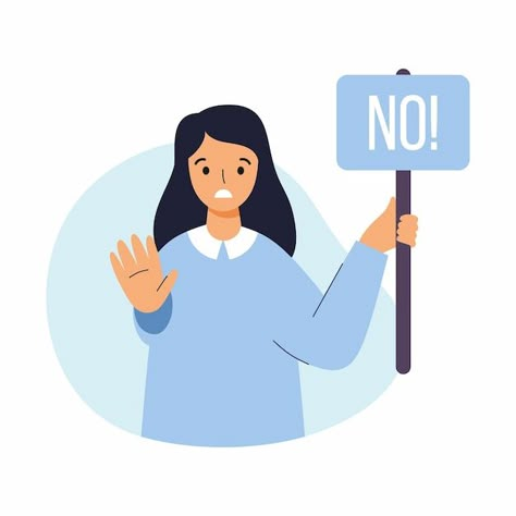 Woman with poster say no vector illustra... | Premium Vector #Freepik #vector #denial #say-no #character-illustration #illustrations Assertiveness Illustration, No Illustration, Skincare Tutorial, Negative Person, Keyword Elements Canva, Personal Boundaries, Skin Care Tutorial, Cartoon Images, Birthday Month