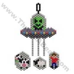 Intergalatic Fred and his Alien Abductions Pendant Bead Pattern By ThreadABead Alien Patterns, Kandi Patterns, Alien Abduction, Aliens And Ufos, Brick Stitch Pattern, Seed Bead Patterns, Fairy Garden Diy, Bead Pattern, Perler Bead Art