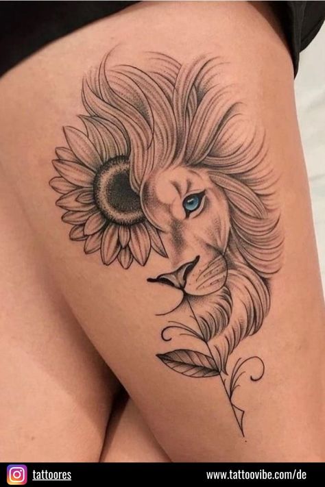 Big Leg Tattoos For Women, Feminine Lion Tattoo For Women, Feminine Lion Tattoo, Lion Tattoo For Women, Lion Leg Tattoo, Gothic Tattoos, Sagittarius Tattoo, Gothic Tattoo, Bright Ideas