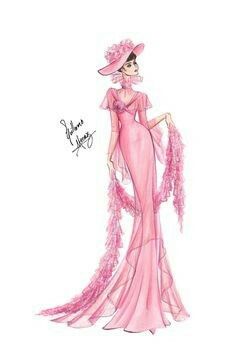 Vintage Fashion Sketches, Pageant Costumes, Pageant Wear, Pink Gown, Sketches Dresses, Fashion Drawings, My Fair Lady, Fashion Illustration Sketches, Pink Gowns