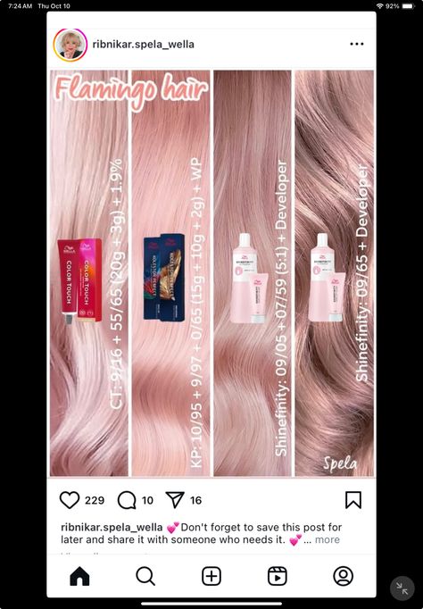 Pink Hair Formula, Shinefinity Formulas, Rose Gold Formula, Wella Formulas, Hair Formulas, Blond Rose, Color Tips, Color Formulas, Hair Color Formulas