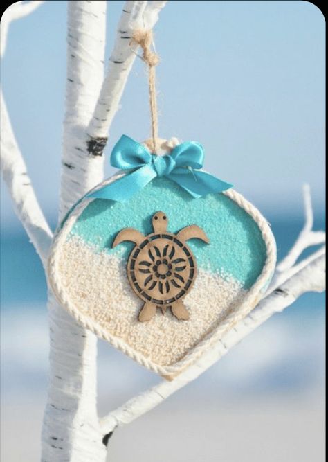 Summer Ornaments Diy, Beachy Ornaments Diy, Sea Turtle Crafts, Displaying Shells, Beachy Ornaments, Coastal Christmas Ornaments, Store Ornaments, Beach Projects, Nautical Christmas Ornaments