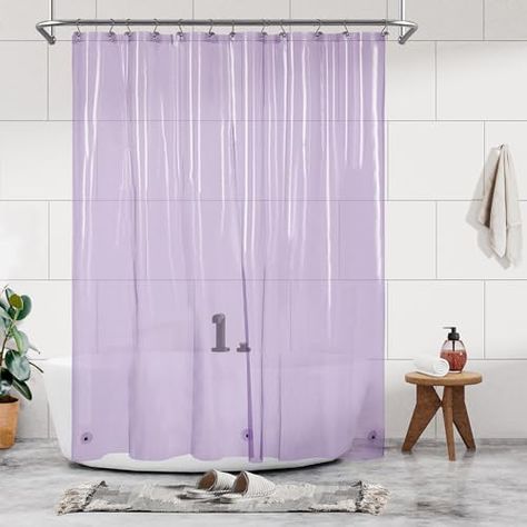 Shower Curtain Liner - Premium Clear Lavender PEVA Shower Liner with 3 Magnets and Metal Grommets, Waterproof Lightweight Standard Size Shower Curtains for Bathroom - Translucent Lavender : Amazon.co.uk: Home & Kitchen Clear Shower Curtain Ideas, Lavender Shower Curtain, Redo Bathroom, Clear Shower Curtain, Bathroom 2024, Curtains For Bathroom, Purple Shower Curtain, Extra Long Shower Curtain, Cloth Shower Curtain