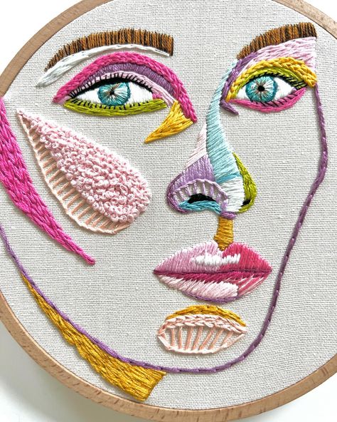 Still working on my portrait technique, but I like the way this turned out. #handembroidery #embroidery #embroideryart #abstractembroidery #modernembroidery #art #fiberart #damngoodstitch #dmcembroidery #dmcthreads Embroidery People, Punching Needle, Embroidery Eyes, Embroidered Faces, Embroidery Face, Portrait Embroidery, Face Embroidery, Abstract Embroidery, American School