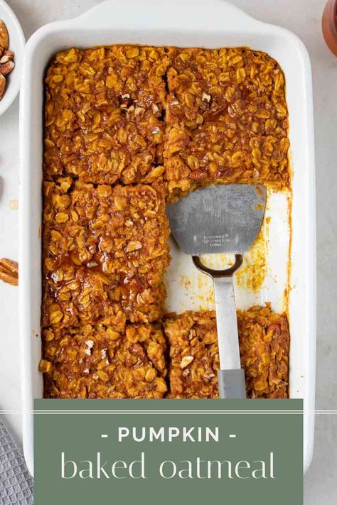 Made with rolled oats and sweetened with maple syrup, this pumpkin baked oatmeal is a healthy breakfast packed full of fiber and flavor. Pumpkin Baked Oatmeal, Baked Pumpkin Oatmeal, Healthy Make Ahead Breakfast, Perfect Healthy Breakfast, Homemade Pumpkin Puree, A Healthy Breakfast, Pumpkin Oatmeal, Fall Breakfast, Baked Oats