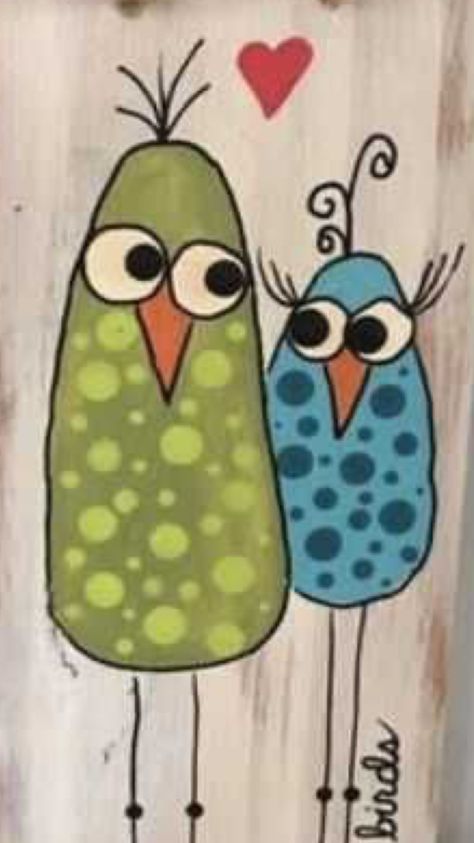 I Pinimg, Garden Art Diy Whimsical, Painting Ideas On Wood Easy, Whimsical Bird Art, Plank Art, Fence Art, Bird Drawings, Rock Crafts, Diy Canvas Art