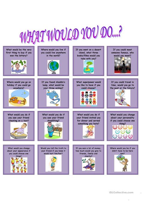 What would you do...? (Speaking cards) - English ESL Worksheets for distance learning and physical classrooms Second Conditional, Speaking Activities English, Speaking Cards, Esl Printables, English Teaching Materials, Speaking Practice, Teaching English Grammar, Values Education, Grammar Practice