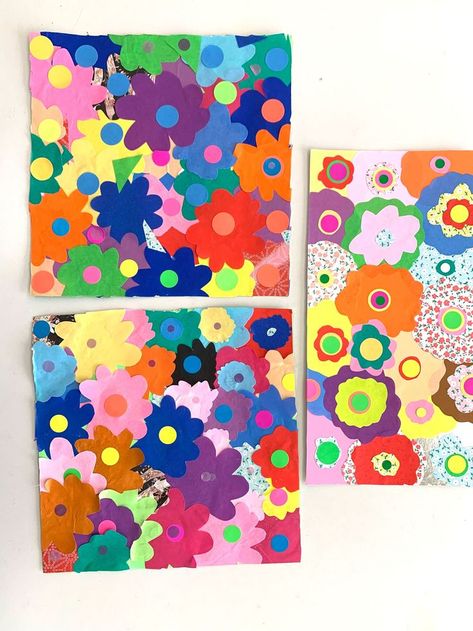 This colorful groovy collage is inspired by the flower power designs of the 60s. This is a simple craft to create with a powerful impact! 60s Crafts Easy Diy, Diy Flower Power Decorations, Decades Arts And Crafts, 70s Arts And Crafts, Flower Power Decorations, Groovy Crafts For Kids, Decades Crafts, 1960s Crafts, 60s Crafts