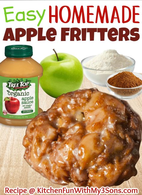 This Apple Fritters recipe is the quickest and best way to make this old fashion treat. A warm, fresh donut with homemade glaze is one of my favorite things. #apples #fritters #donuts #yummy #food #recipe Easy Apple Fritters Recipe, Homemade Apple Fritters, Apple Fritters Recipe, Baked Apple Fritters, Apple Fritter Bread, Apple Recipes Easy, Fritters Recipe, Apple Dessert Recipes, Kitchen Fun