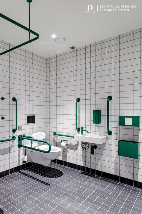 Disabled Bathroom, Healthcare Interior Design, Toilette Design, Commercial Toilet, Wc Design, Indoor Basketball Court, Restroom Design, Hospital Interior, Time Routine