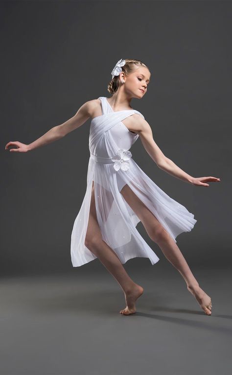 Dancer Dress Costumes, Lyrical Duet Costumes, White Contemporary Dance Costume, Angel Dance Costume, White Lyrical Dance Costumes, White Dance Outfit, White Dance Costumes, White Dance Dress, Lyrical Dance Costumes Solo