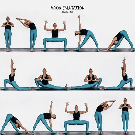 Moon salutation 🌕🌖🌗🌘🌑🌒🌓🌔 Chandra Namaskar, Morning Yoga Sequences, Daily Yoga Workout, Yoga Moves, Relaxing Yoga, Yoga Exercises, Teaching Yoga, Easy Yoga Workouts, Pose Yoga