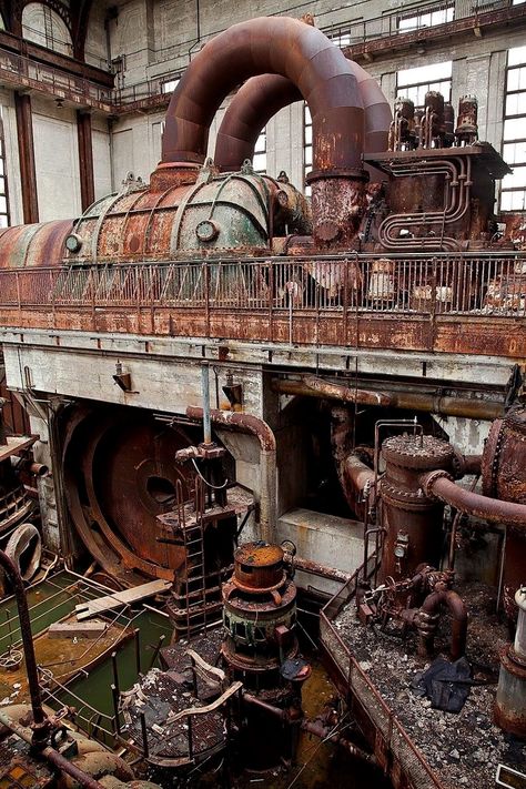 Abandoned Steampunk, Abandoned Technology, Steampunk Factory, Steampunk Architecture, Steam Turbine, Abandoned Cities, Abandoned Factory, Warhammer Terrain, Industrial Steampunk