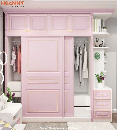 Bedroom Wardrobe Ideas, Room Wardrobe, Pink Wardrobe, Pink Bedroom Decor, Wardrobe Interior Design, Beauty Room Decor, Furniture Details Design, Neon Decor, Coat Closet