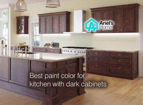 Kitchen Paint Colors With Darker Cabinets, Dark Cabinets Kitchen Paint, Neutral Kitchen Dark Cabinets, Kitchen Colors Brown Cabinets, Kitchen Wall Colors With Brown Cabinets Paint Colours, What Color Flooring With Dark Cabinets, Kitchen Paint With Dark Wood Cabinets, Paint Colors For Kitchen With Dark Cabinets, Paint Colors For Dark Cabinets Kitchens