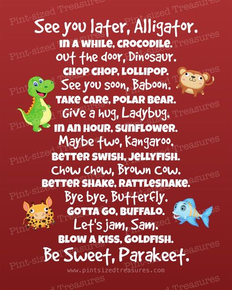 creative ways to say bye Sayings For Kids, Ways To Say Goodbye, Later Alligator, See You Later Alligator, Confidence Kids, Smart Parenting, Mentally Strong, Jokes For Kids, To Say Goodbye