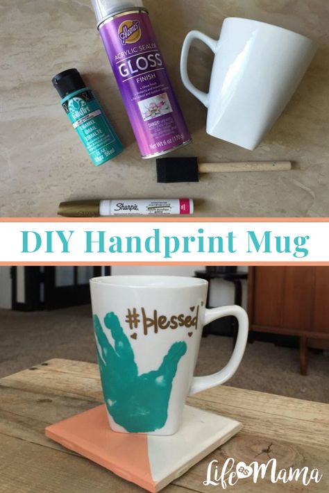 This adorable DIY Handprint Mug makes the perfect Father's Day gift for dear old dad! #LifeAsMama #DIYgifts #DIYhandprintmug #fathersday #giftsfordads #fathersdaygiftideas Mug Fathers Day Gift, Father’s Day Diy Coffee Mug, Father’s Day Mugs Diy, Fathers Day Mug Ideas, Handprint Mug, Diy Christmas Mugs, Baby Christmas Crafts, Coffee Mug Crafts, Coffee Cups Diy