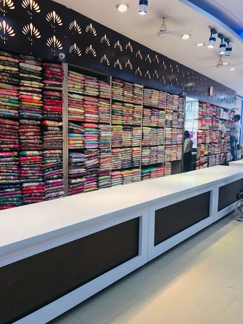 Readymade Counter Design, Ladies Cloth Shop Interior Design, Saree Counter Design, Cloth Counter Design, Clothes Shop Counter Design Ideas, Readymade Shop Counter Design, Cloth Shop Interior Design Retail, Garment Shop Counter Design, Saree Showroom Interior Design