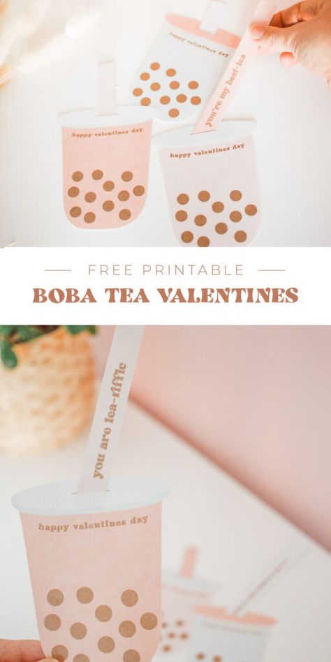 Free Printable Boba Tea Valentines Boba Valentines Card, Boba Valentine Box Ideas, Boba Tea Valentine Box Ideas, Boba Valentine, Boba Partea, Tea Valentines, Tea Gift Tags, Boba Party, Valentine Goodies