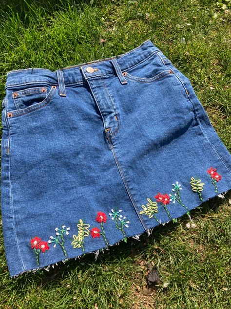 Shop Skirt, Embroidery Skirt, Charity Shop, Embroidered Skirt, Summer Crafts, Denim Skirt, Vision Board, Denim Shorts, Womens Shorts