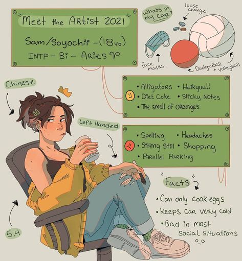 ((Meet the Artist 2021)) . Listen... at this point posting a yearly meet the artist is like a tradition. . This years goals include, 1)… Art Reference Sitting, Sitting In Chair, Arte Sketchbook, Arte Inspo, Art Prompts, Cute Art Styles, Sketchbook Art Inspiration, Art Challenge, Funky Art