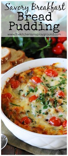 Savory Breakfast Bread, Bread Pudding Muffins, Breakfast Bread Pudding, Bread Casserole, Buffet Brunch, Strata Recipes, Savory Bread Puddings, Bread Puddings, Mediterranean Meals